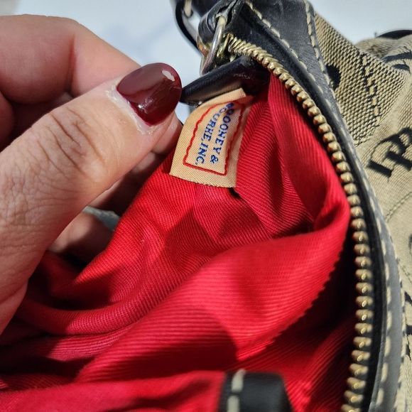 Dooney & Bourke  leather canvas short handle logo DB print black grey denim Y2k - Picture 5 of 14